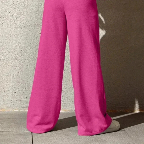 Hot Pink Women's Drawstring Waist Loose Wide Leg Palazzo Pants - Picture 3 of 5